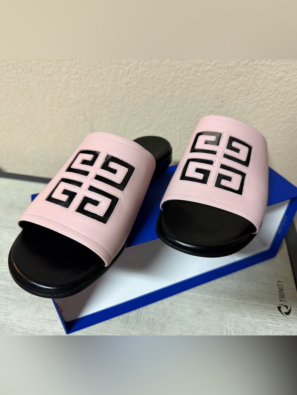 Givenchy Pink and Black Logo Slide Sandals